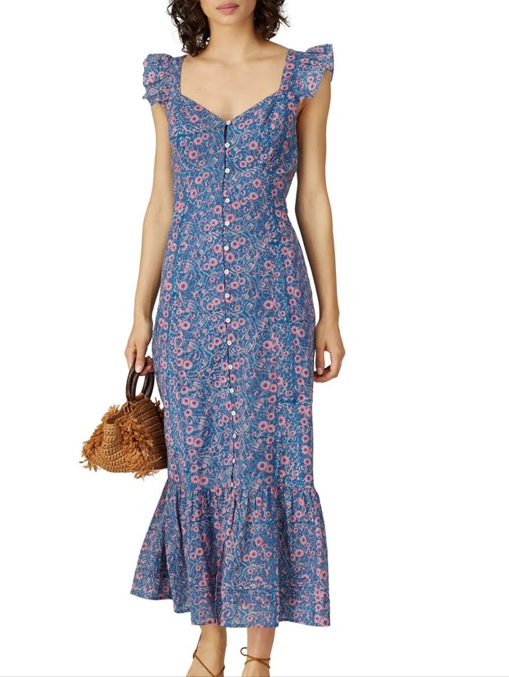 Cleobella Sophia Blue And Pink Floral Midi Dress